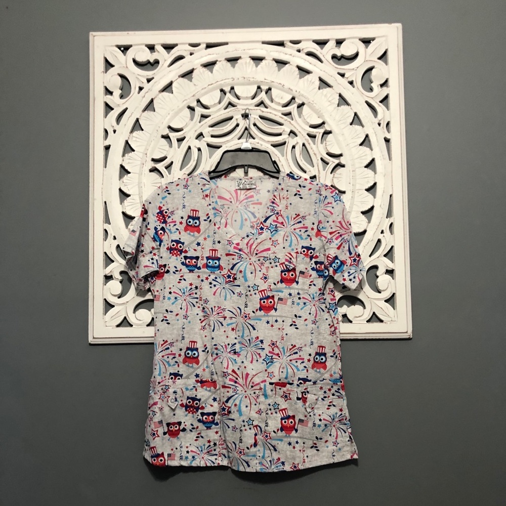 American flag owl scrub top